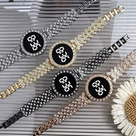 Ladies Round Crystal Digital Watch