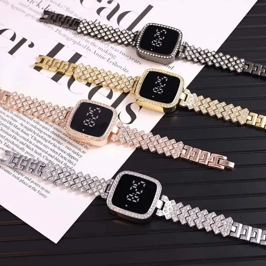 Ladies Square Crystal Bracelet Digital Watch