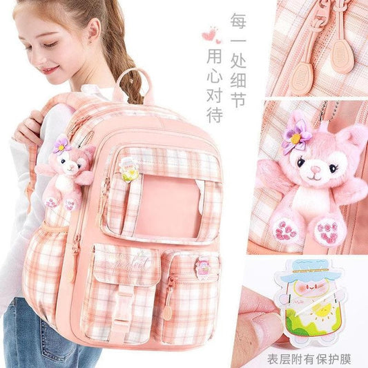 Pink Plaid Nylon School Backpack
